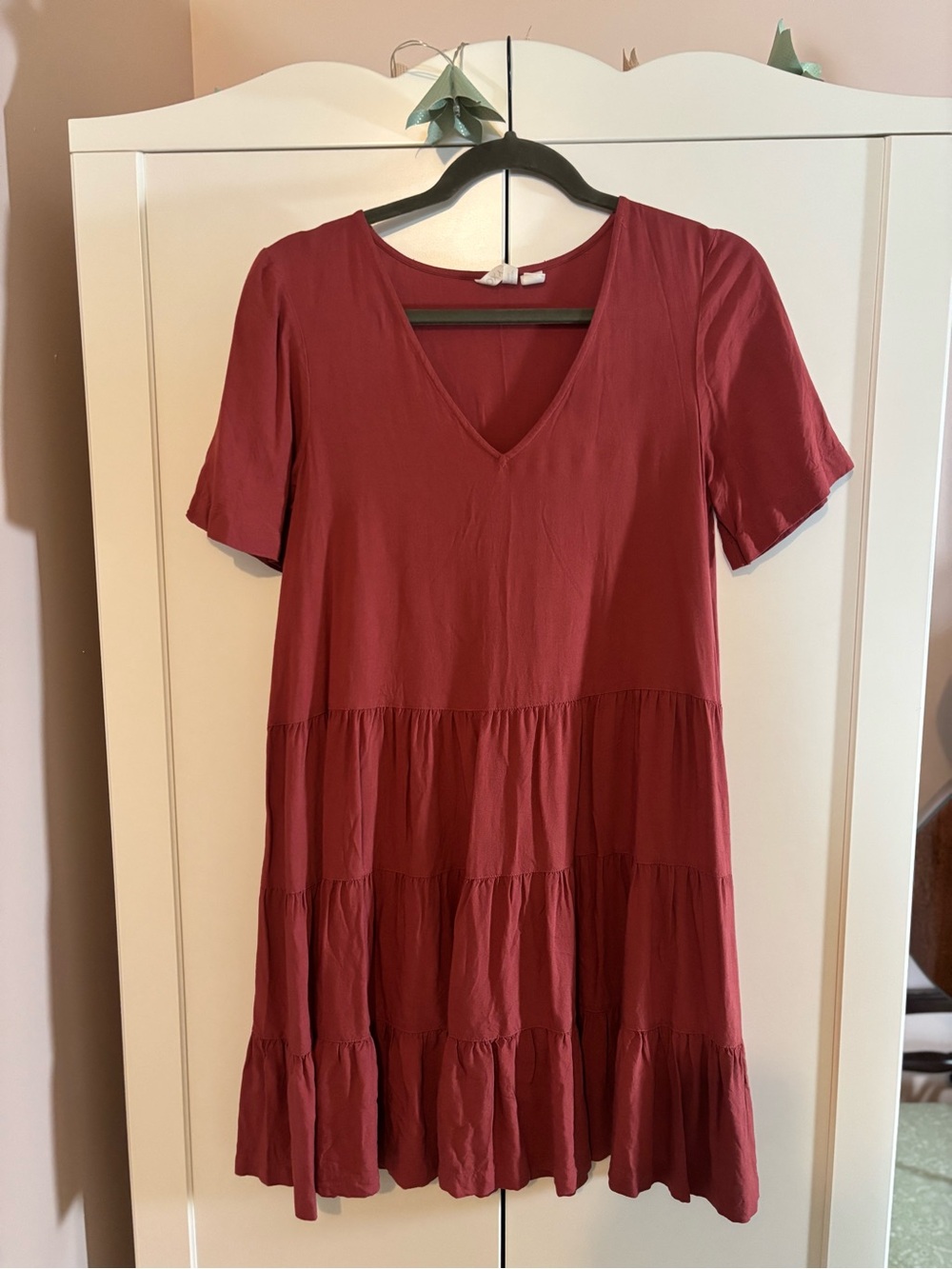 Roxy Burgundy V-Neck Tiered Mini Dress